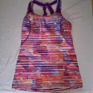 Xersion Fitted Built In Bra Racerback Striped Colorful Geometric Tank Top Medium